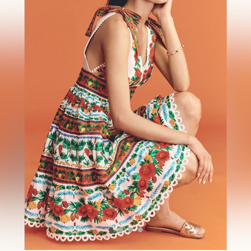 New FARM Rio x Anthropologie Tropical Foliage Ainika Tiered Mini Dress